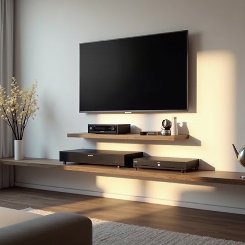 tv wall mount with cable box shelf