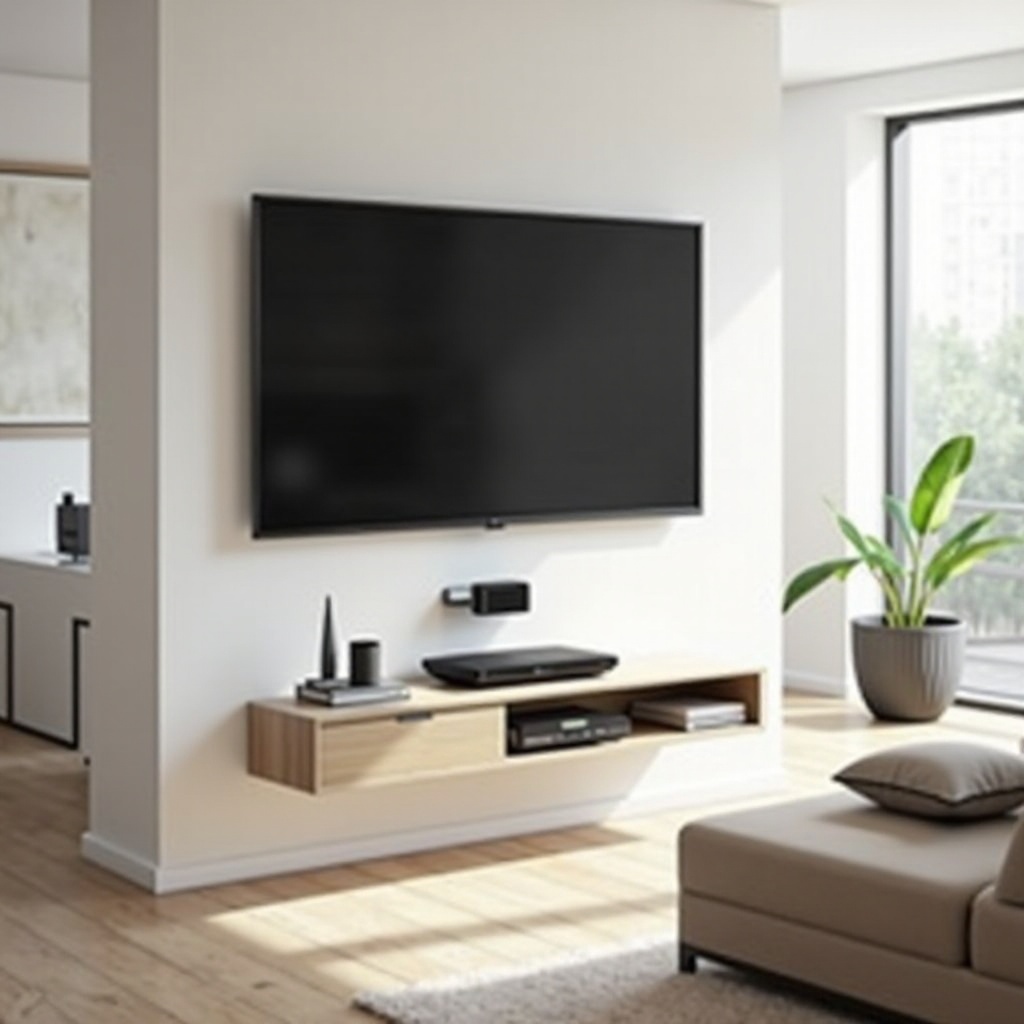 ケーブルボックス棚付きのテレビ壁掛け
